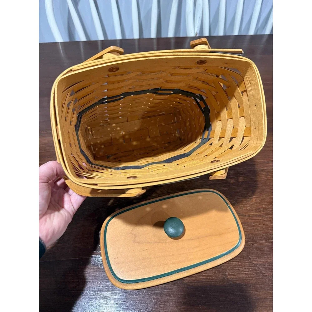 Longaberger Collectors Club Membership Basket w/ Wood Lid Brass Plaque Swing Han